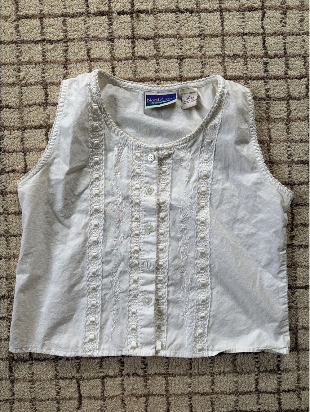 Vintage womens girls white cotton layering tank top western boho cottage grandma